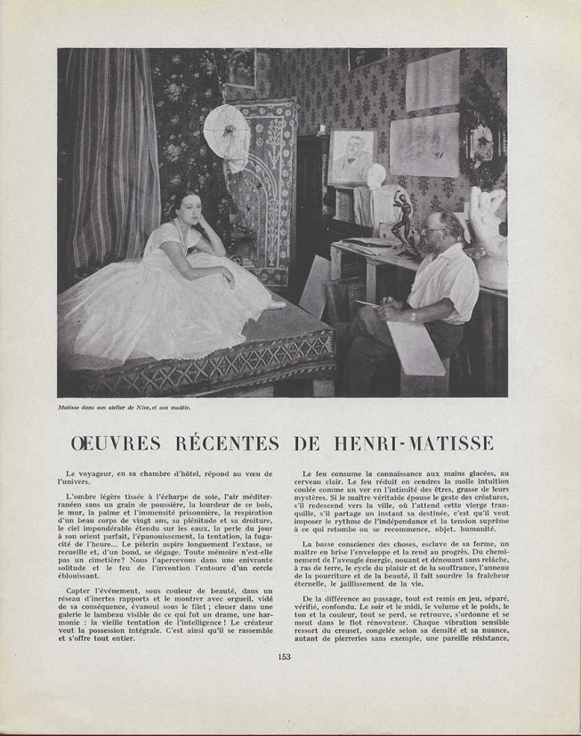 Cahiers d'art, 1926, N°7, Page 153 « Œuvres récentes de Henri Matisse » © Editions Cahiers d’Art, Paris 2023