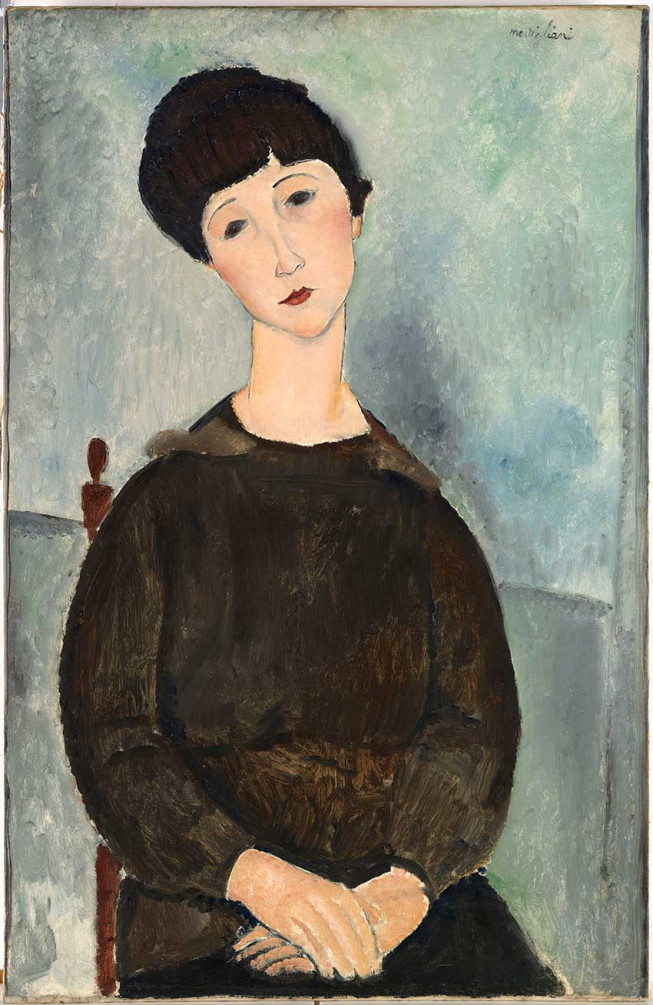 Amedeo Modigliani, La chevelure noire, dit aussi Jeune fille brune assise ,1918, huile sur toile 92 x 60 cm Paris, © musée national Picasso  © Adrien Didierjean